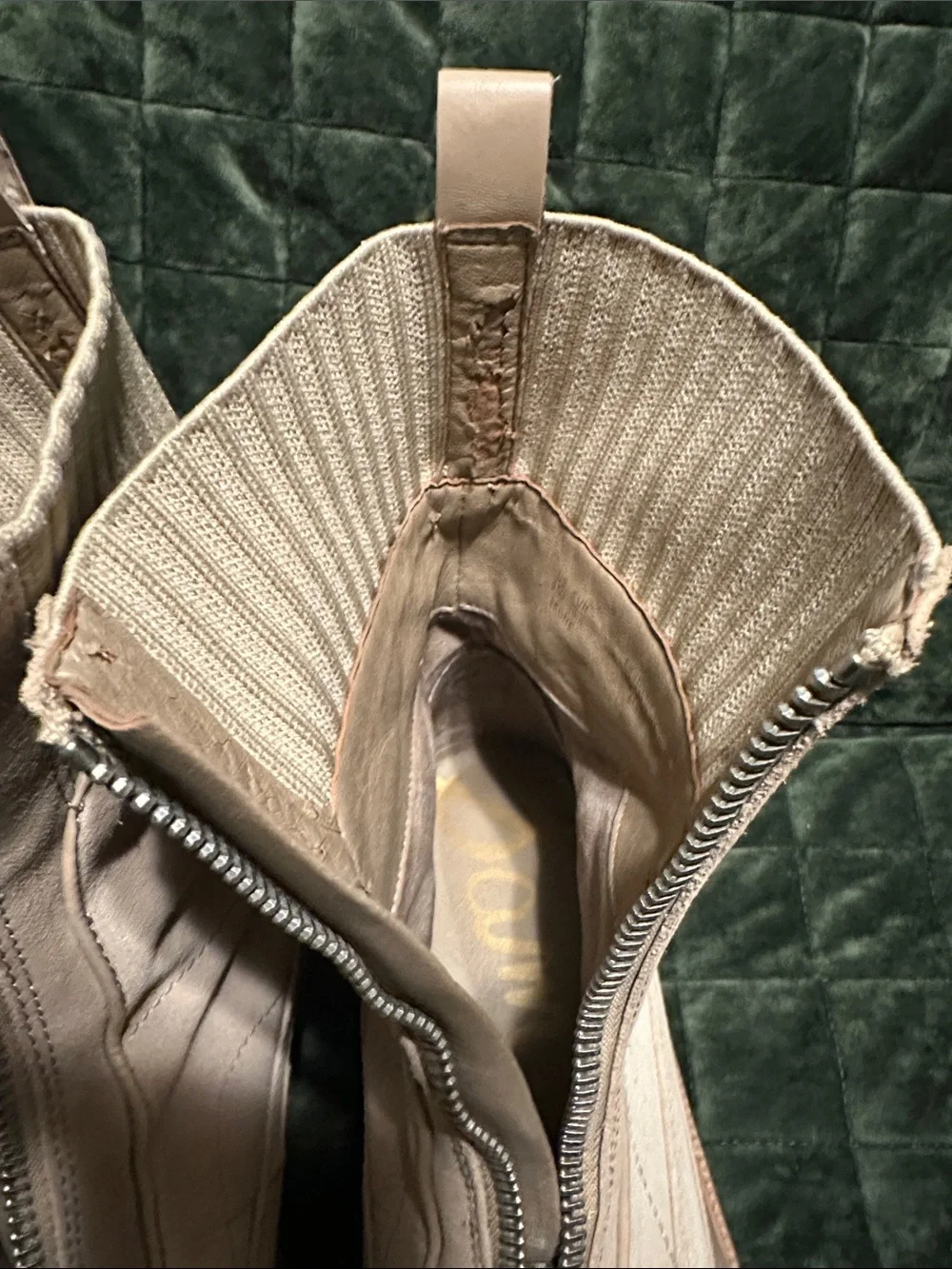 Sam Edelman Beige Front-Zip Chunky Sole Ankle Boots